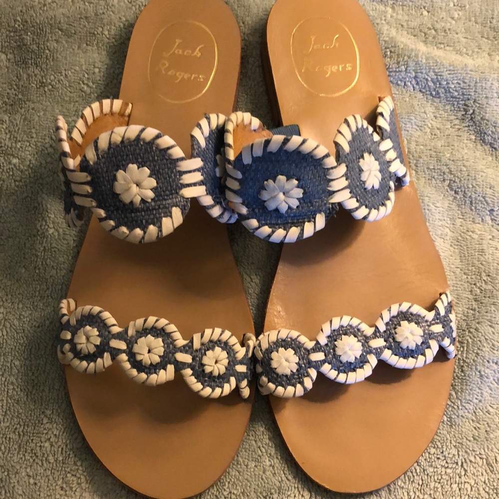 Jack Rogers Sandals, W 7, Blue & White